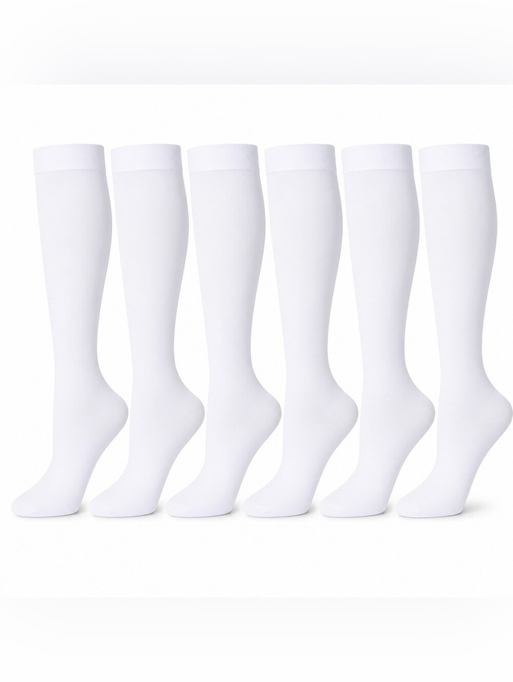 6 Pair Women’s White Opaque Knee High Stockings Stretch Nylon Trouser Socks New